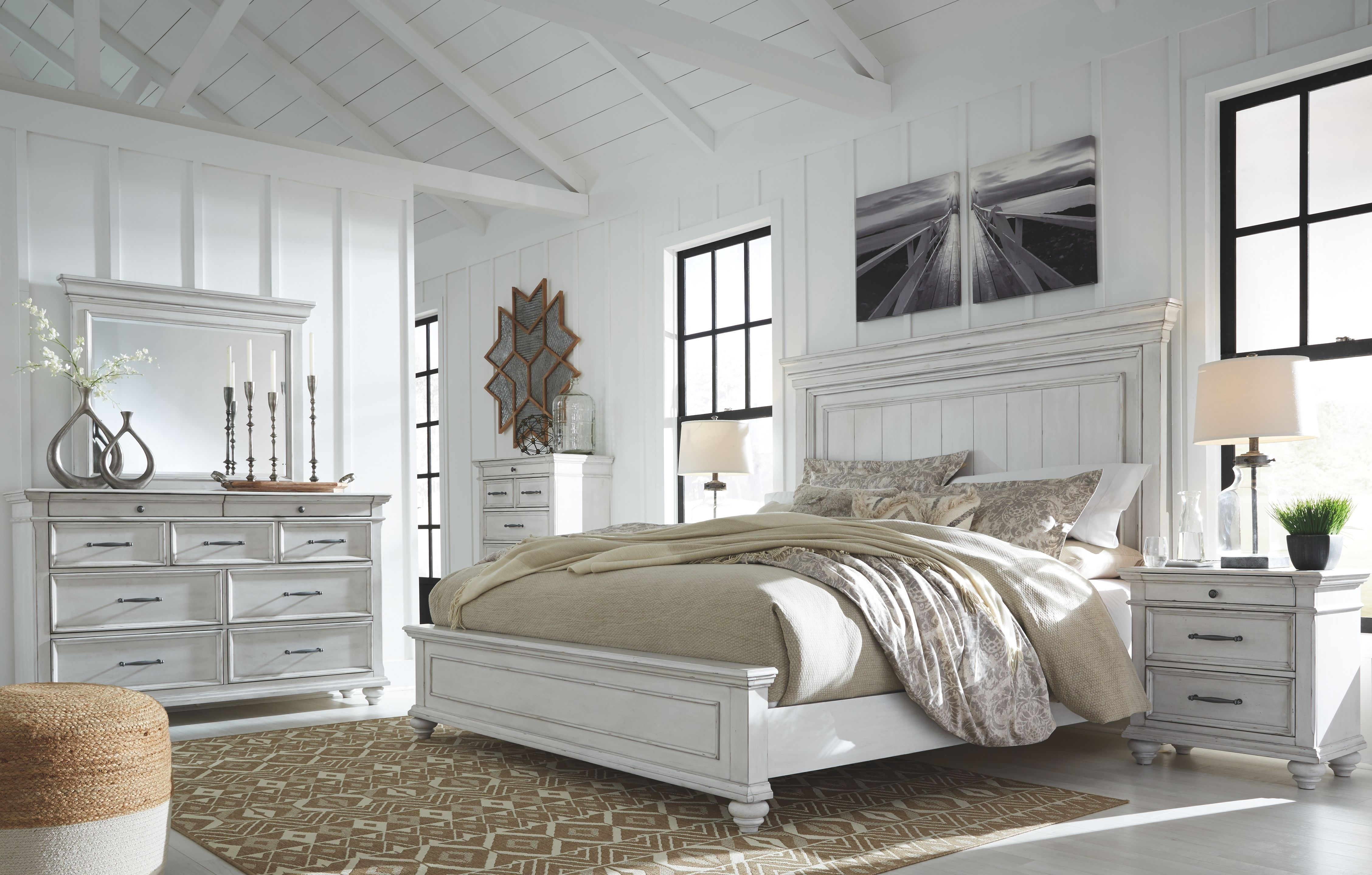 Kanwyn - Whitewash - 5 Pc. - Dresser, Mirror, California King Panel Bed