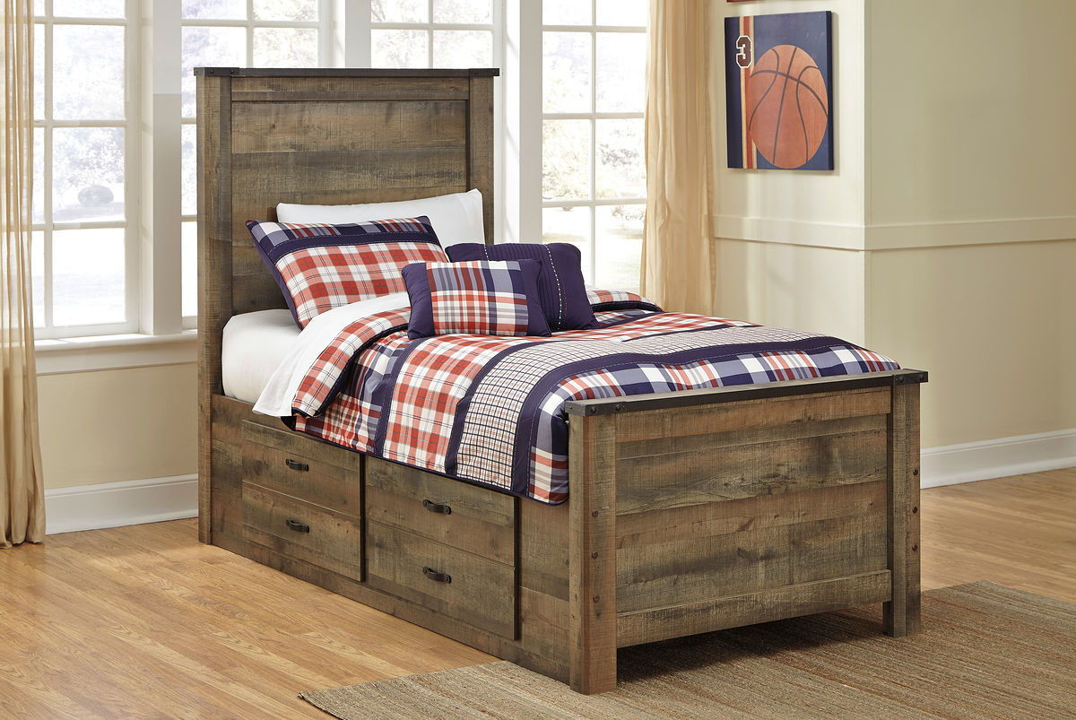 Trinell - Brown - Twin Panel Bed with 2 Storage Drawers