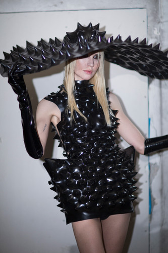 spike dress black Faux Stretch Low Back Bodycon Dress With Spike Studs And Draped Chains main image 0