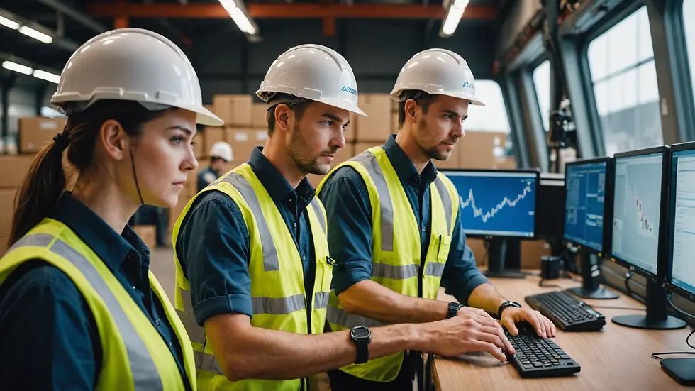 Eye-level view of a logistics team monitoring shipments