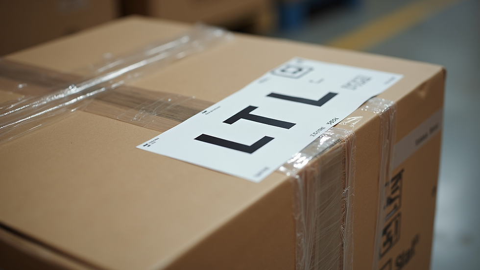 Close-up view of a freight shipping label on a pallet ready for LTL transport