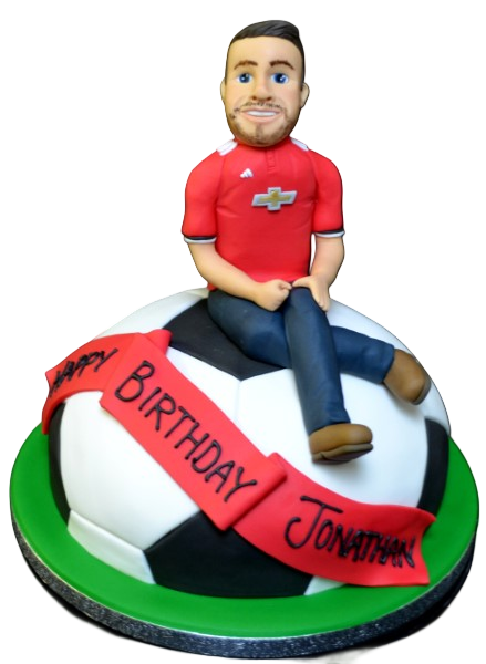 Show your love for football with this half football cake featuring a 3D football figure on top. Ideal for sports lovers and special occasions.