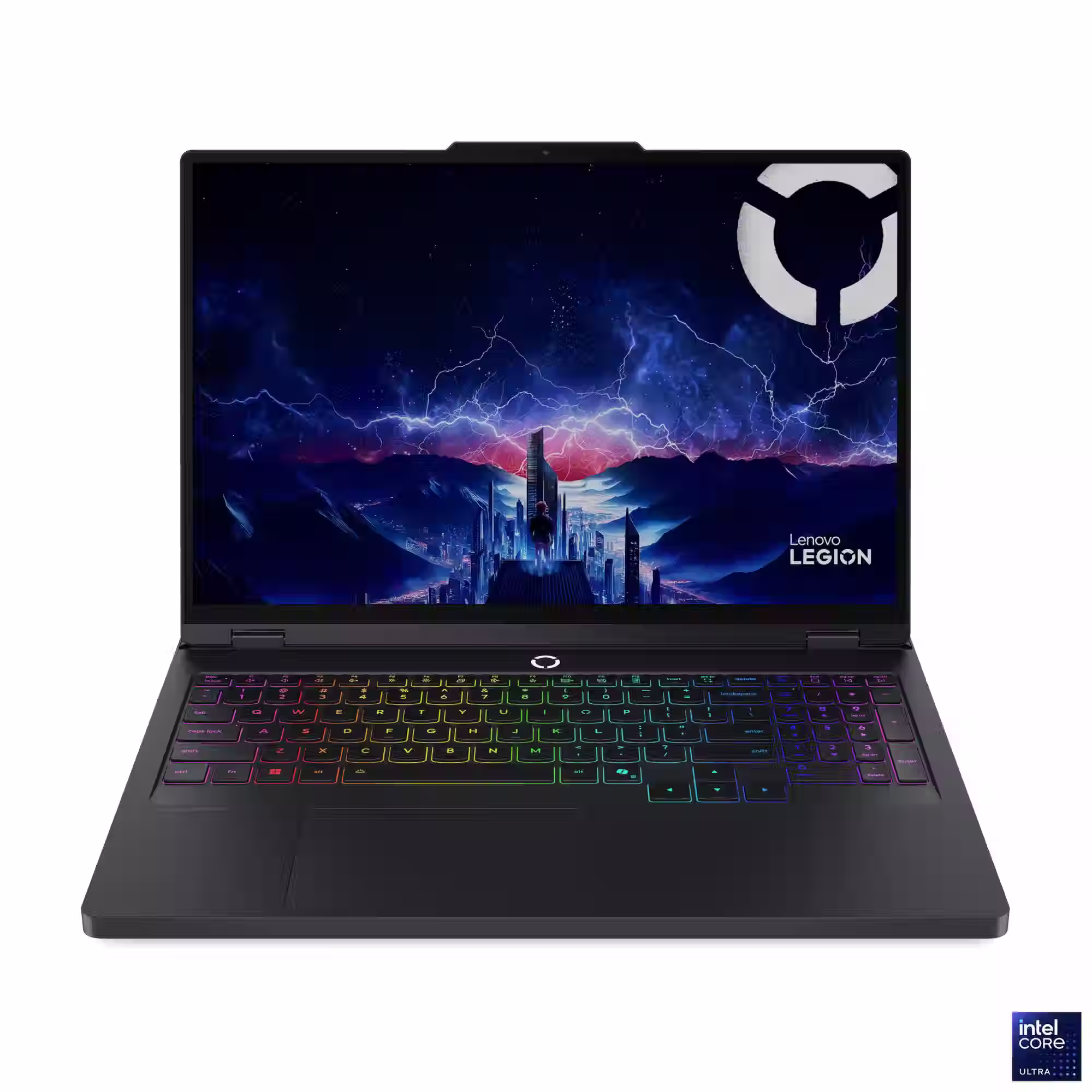 Lenovo Legion Pro 5 16IAX10 gaming laptop in Eclipse Black, open with display and keyboard visible.