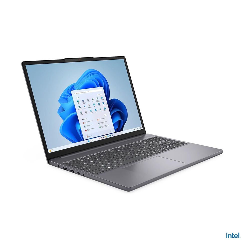 Side view of Lenovo Slim 3 14-inch laptop in Arctic Grey with slim and lightweight design.