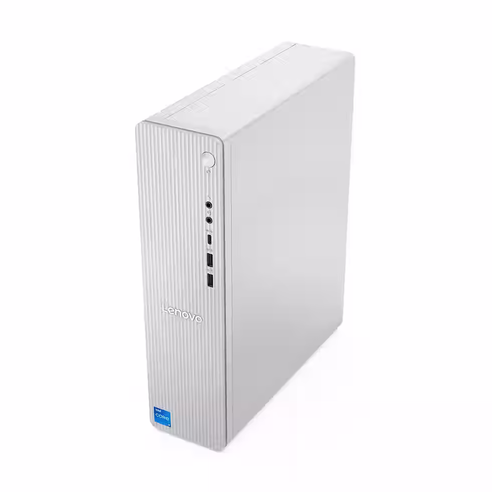 Thumbnail: Side angle of Lenovo IdeaCentre tower highlighting its space-saving design.