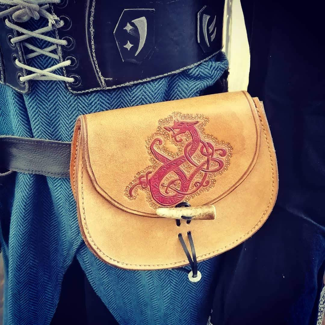 Leather Belt Pouch - Norse Viking Sporran Belt bag Dragon Serpent Nidhogg