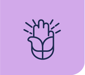 Hand-shaped logo, radiating light, floral base