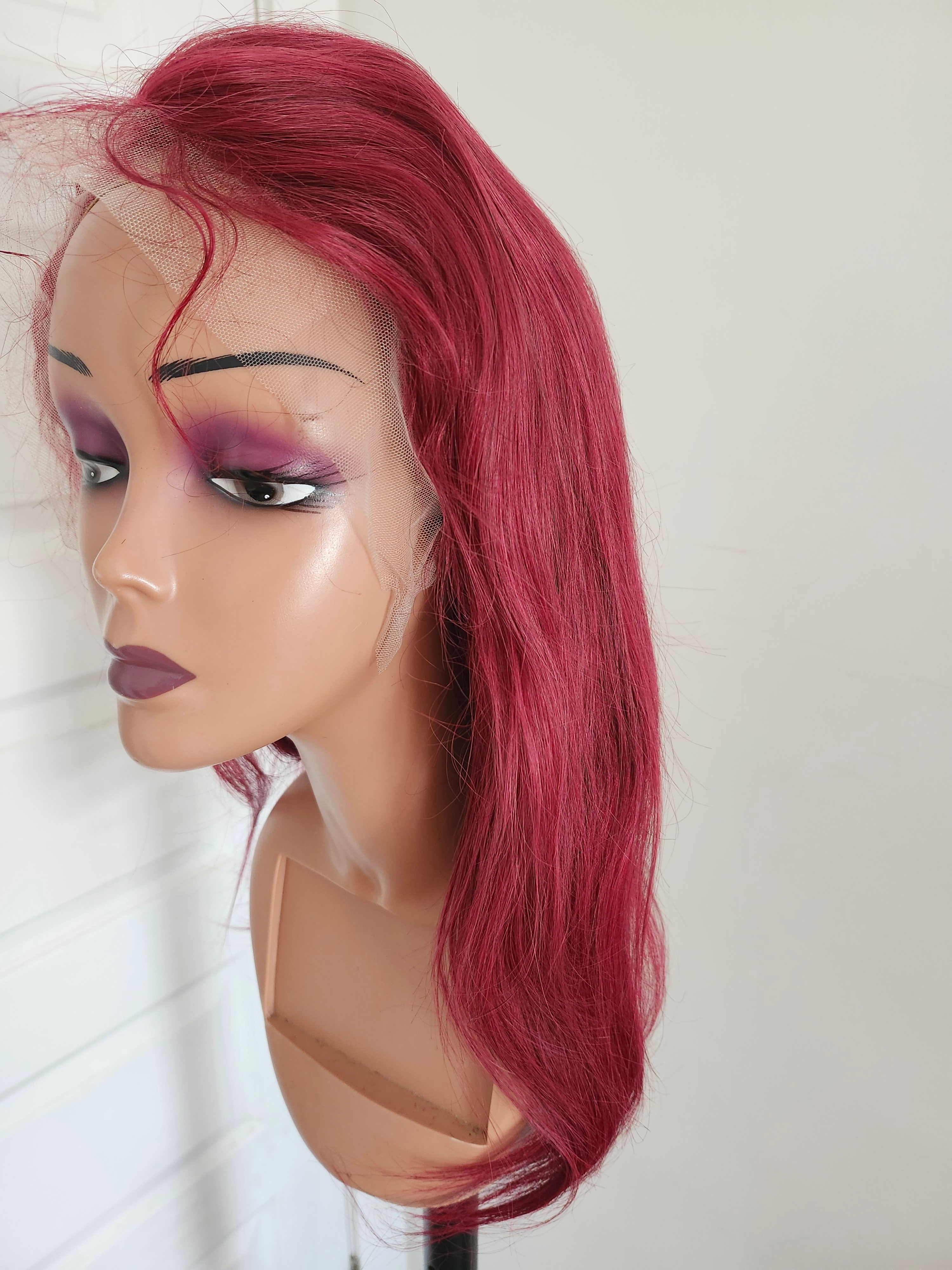 Human hair wig frontale red 99j