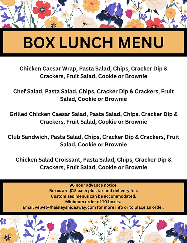 Box Table Menu BOX LUNCH MENU | haisleyshideaway