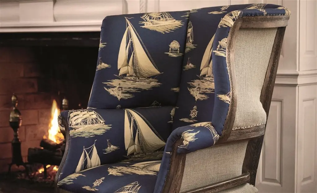 armchair with sailboat fabric