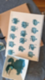 blue design block printed on paper