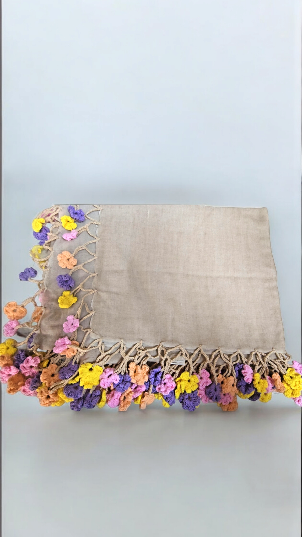 Handcrafted Beige Bouquet Shawl/Stole with handcrochet Floral Hem