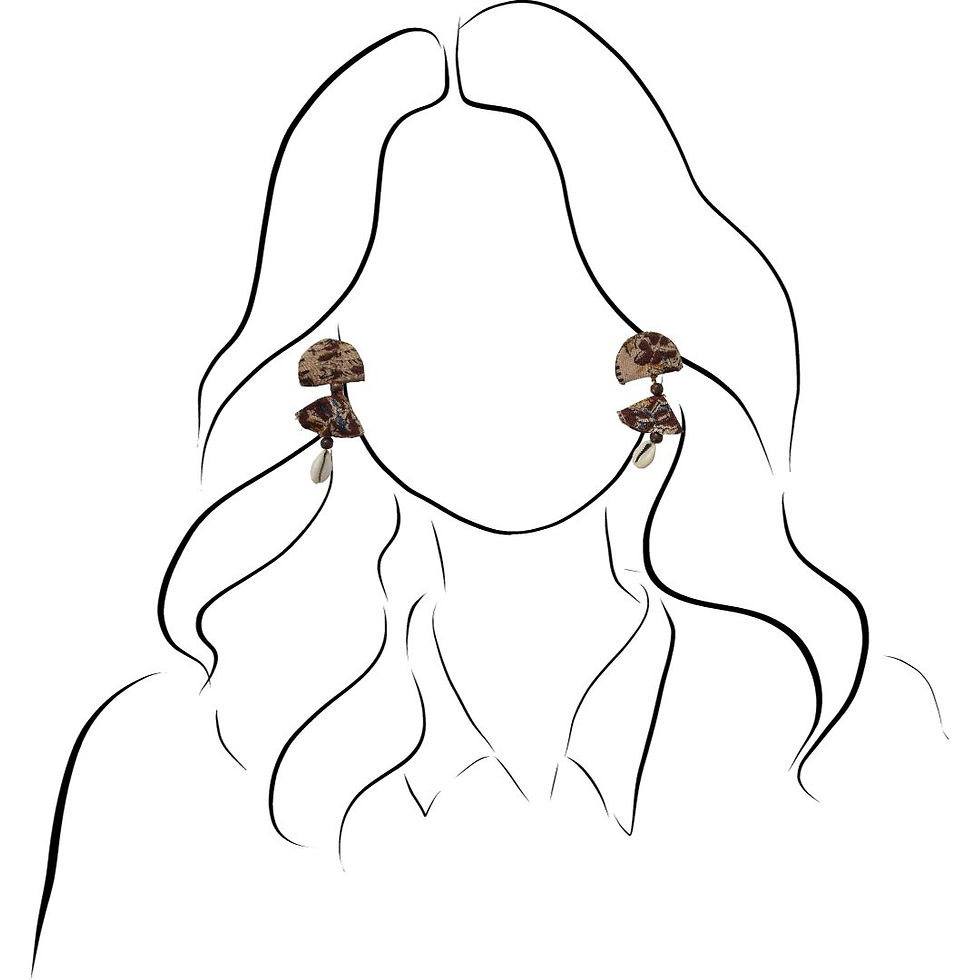 Thumbnail: Bohemian Kalamkari Tassel Fabric Earrings with Wooden Beads and Sea Shells