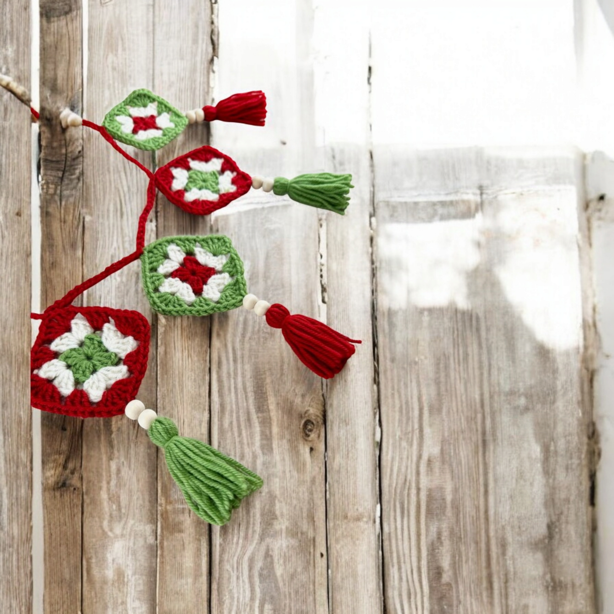 Handcrocheted Christmas Granny Squares Garland