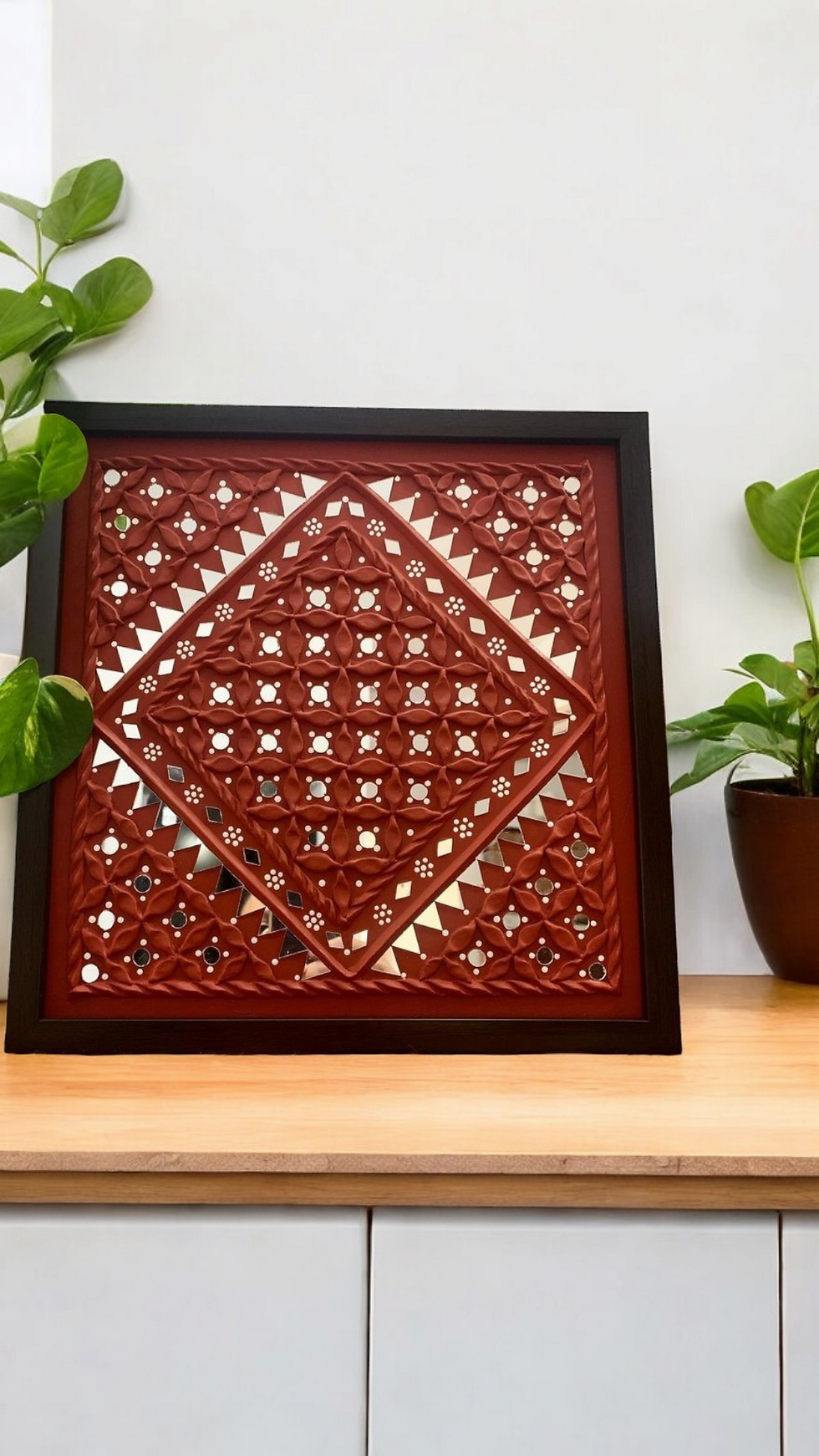 Traditional Lippan Art Jaali Design Wall Art Square Frame