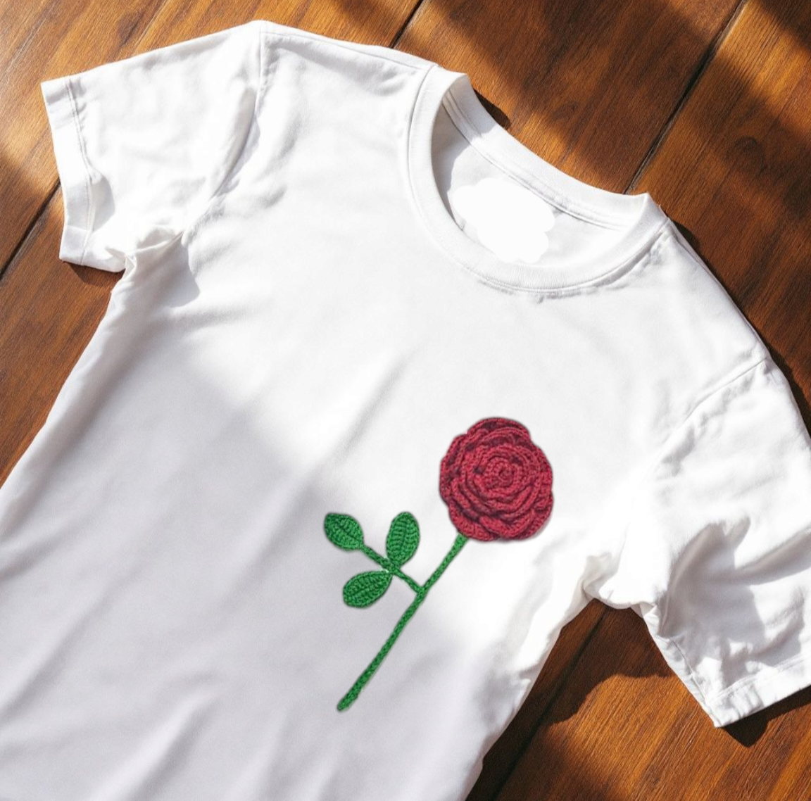 Hand-Crochet Red Rose T-Shirt (Available in Black & White)