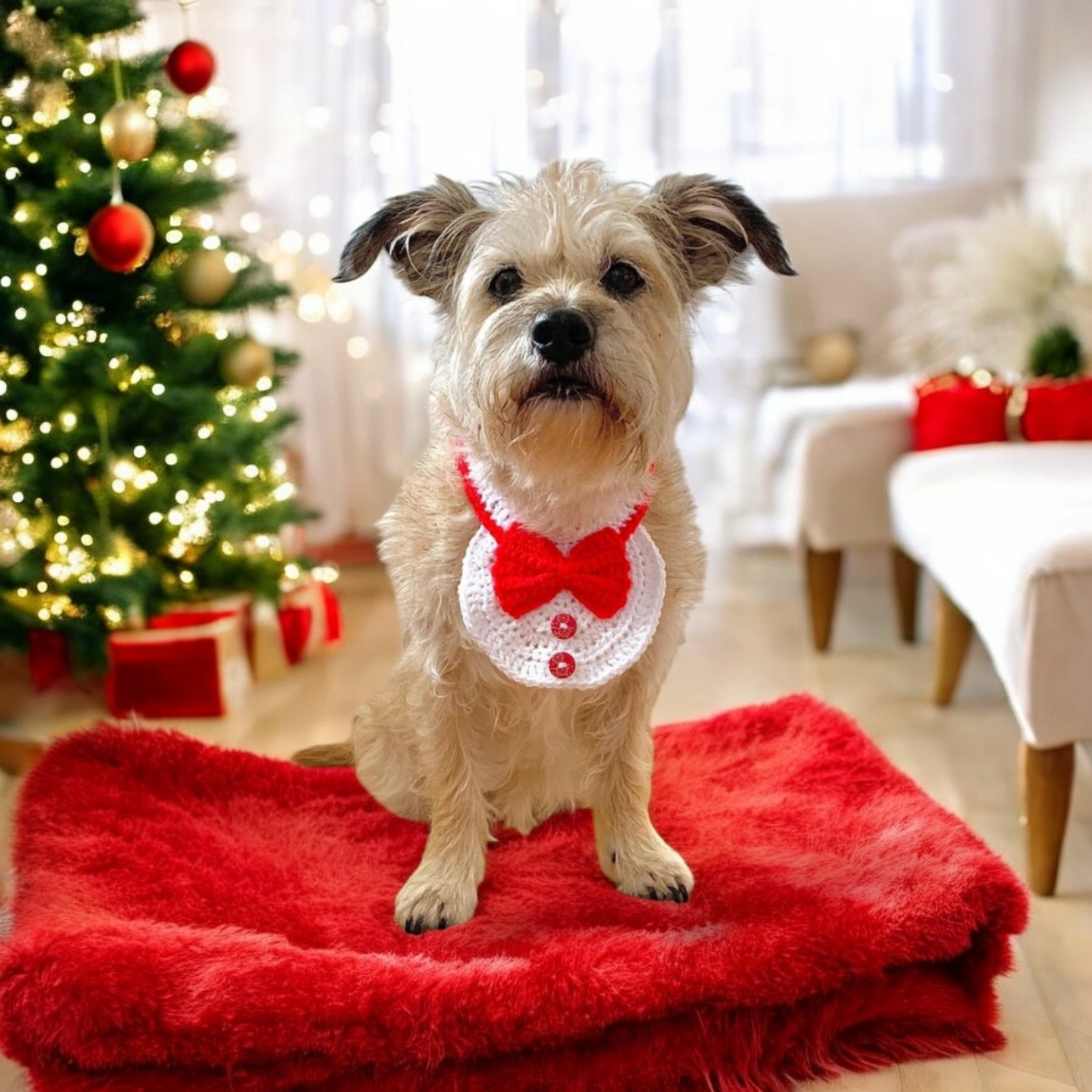 Handcrafted Christmas Pet Tuxedo Bandana Collar