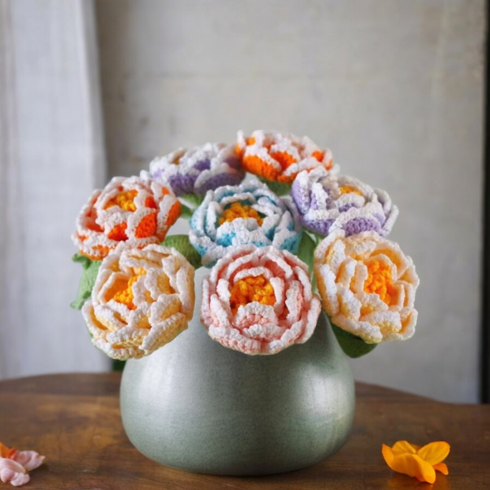 Handcrocheted Assorted Pastel Peonies Bouquet