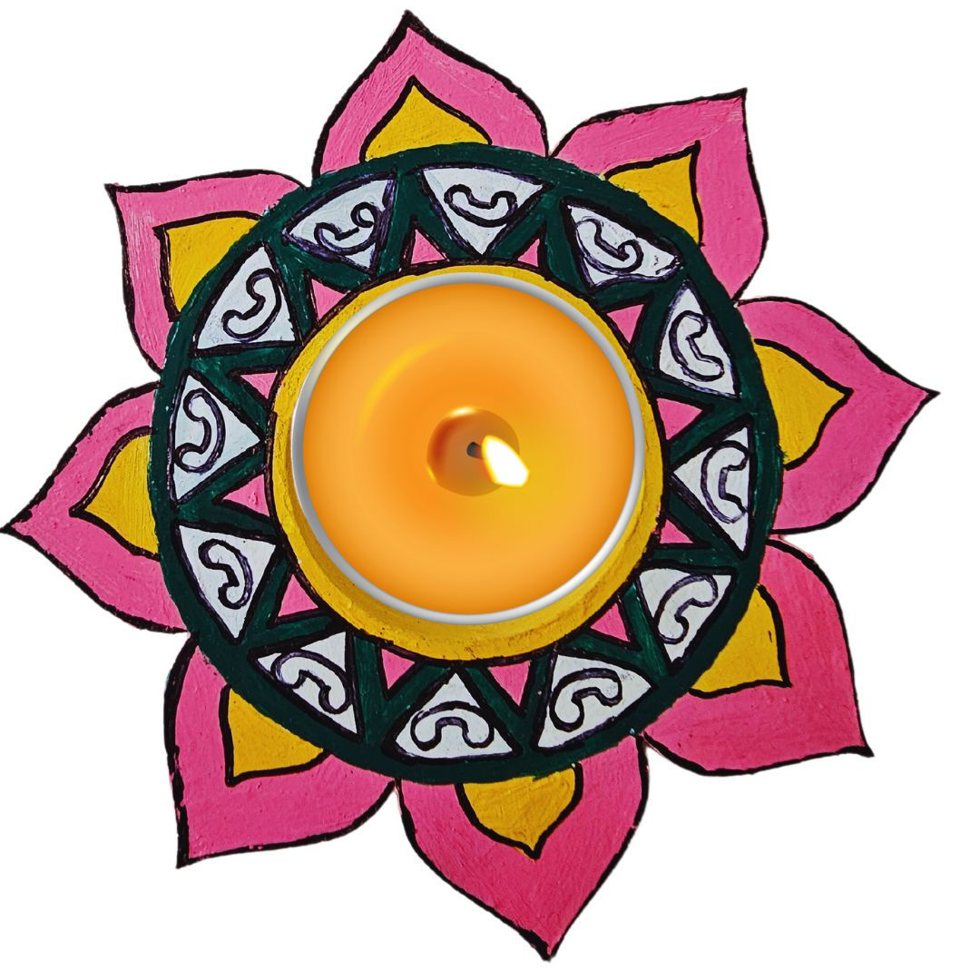 Hand-Painted Floral Mandala Multicolored Tealight Candle Holder (Set of 2)