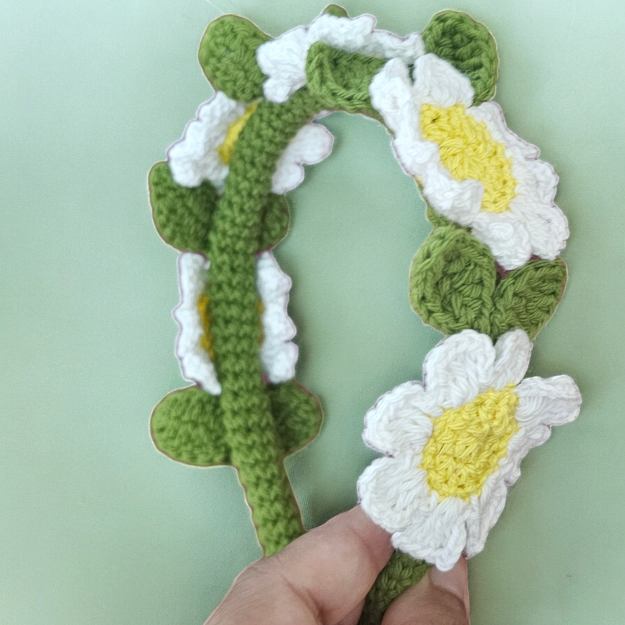 Handcrocheted Daisy Flower Hairband and Clips Set