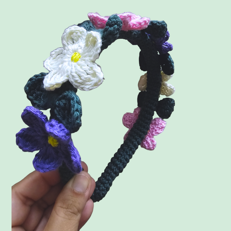 Thumbnail: Handcrocheted Daisy Flower Hairband and Clips Set