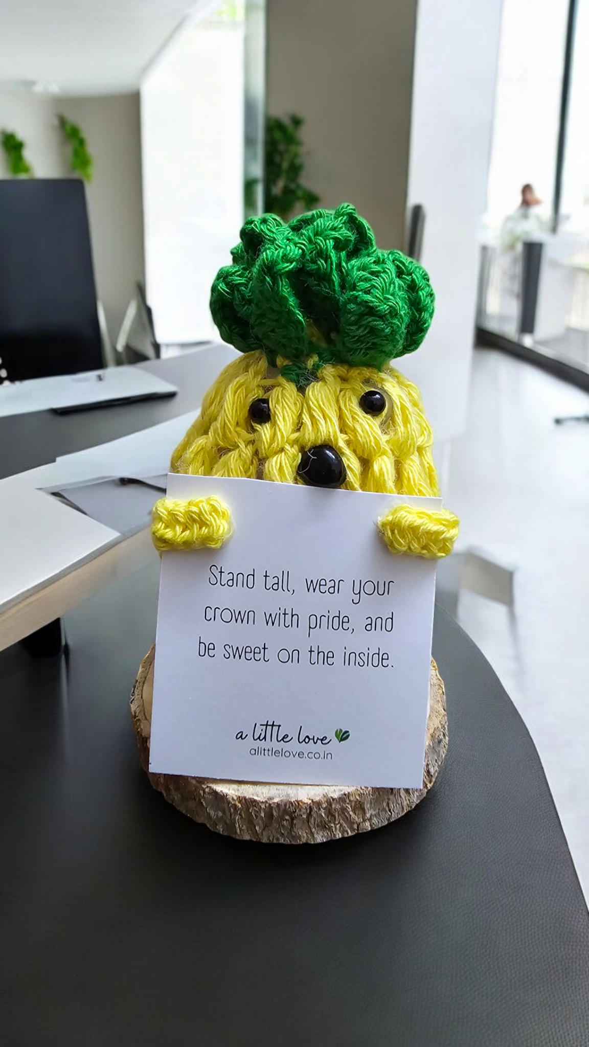 Positive Pineapple Crochet Desk Decor with Emotional Support Message