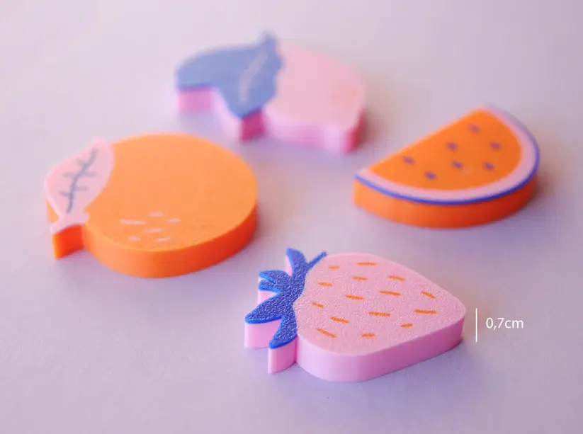 Miniaturbild: Nachhaltig-fruchtige Orangen, Zitronen, Melonen oder Erdbeer-Magneten aus biologisch abbaubarem PLA 3D-gedruckt