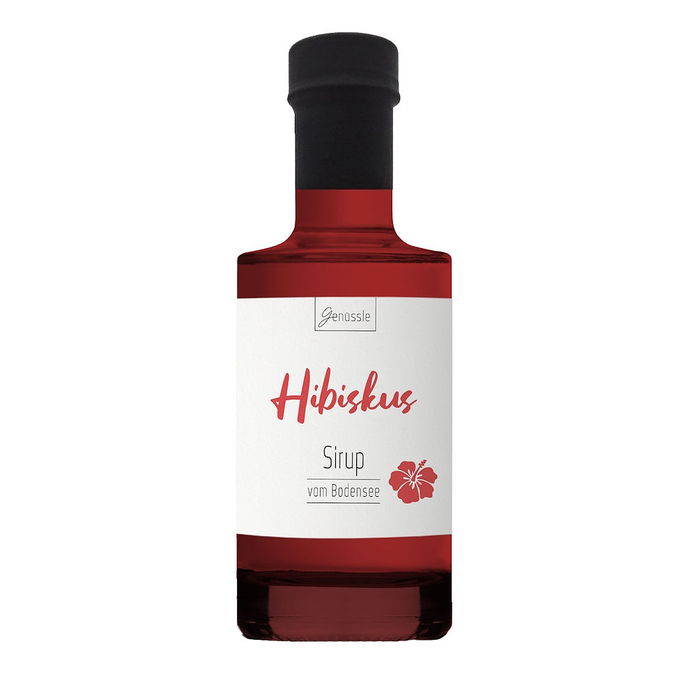 Außergewöhnlicher Hibiskusblüten Sirup in edler Glasflasche