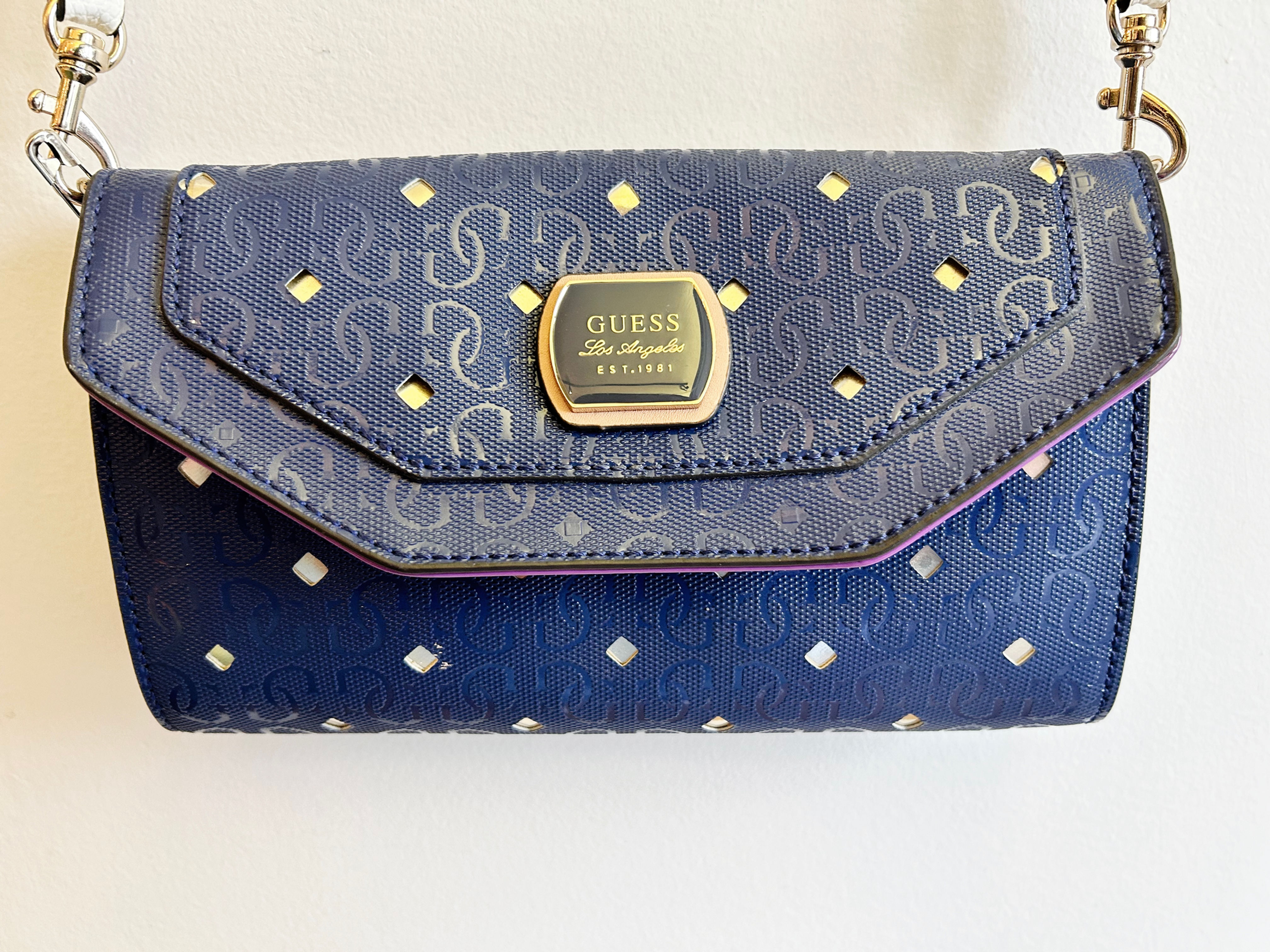 Guess Navy Blue Diamond Print Shoulder Bag