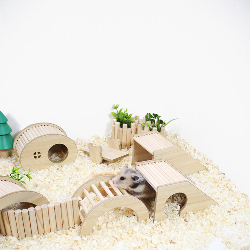 Miniatura: S/m/l hamster escada de escalada ponte de madeira para cobaias ratos pequenos an