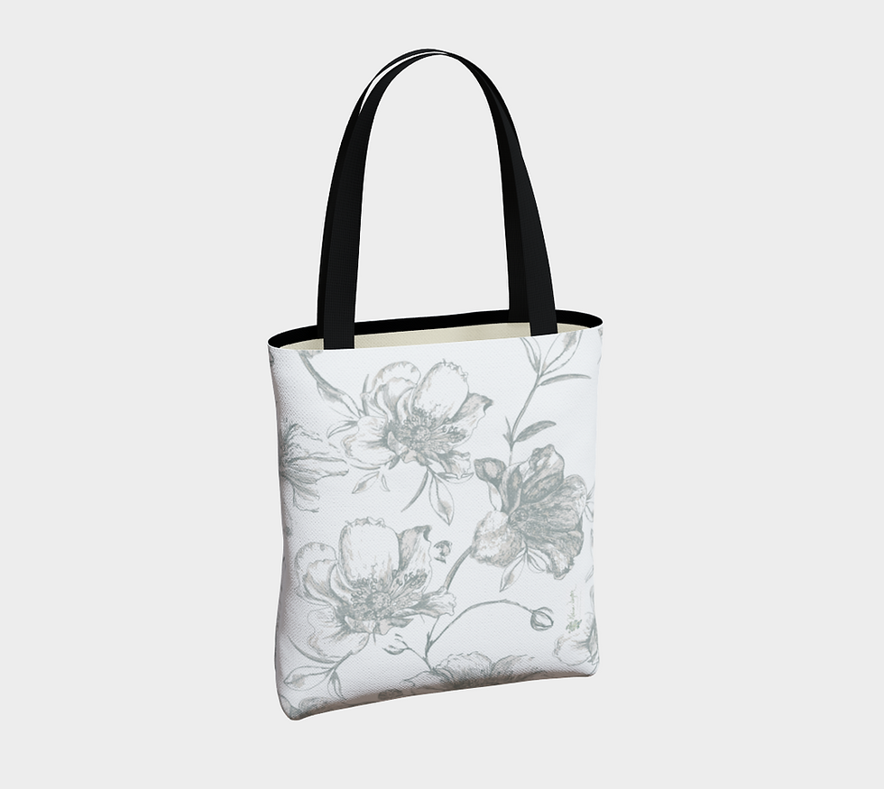 Thumbnail: Grey Wild Roses Long Canvas Tote