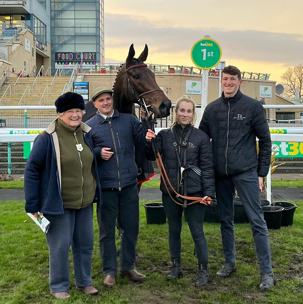 Innisfree Lad in the winners' enclosure at Doncaster after an easy victory in the Download The At The Races App Conditional Jockeys' Veterans' Handicap Chase