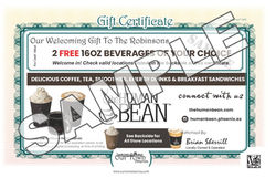 The Human Bean coffee new mover welcome gift certificate