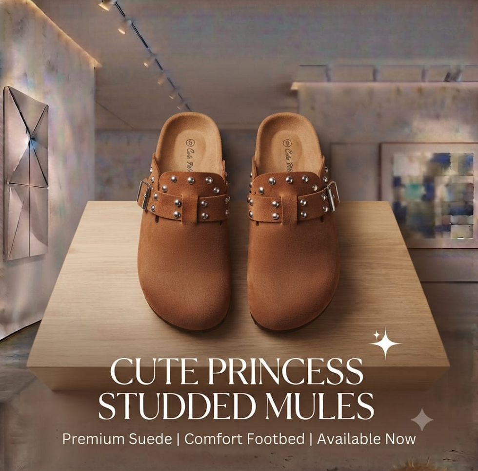 Brown studded mules with premium suede and comfort footbed