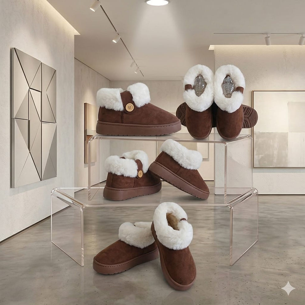 Brown Slippers SL004 with white faux fur lining