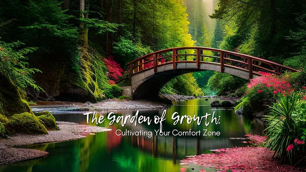 a lush garden with a serene still river, a japanese inspired bridge crosses from one side to the other