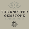 The Knotted Gemstone logo with hand weaving jewelry and mushroom symbol on bottom