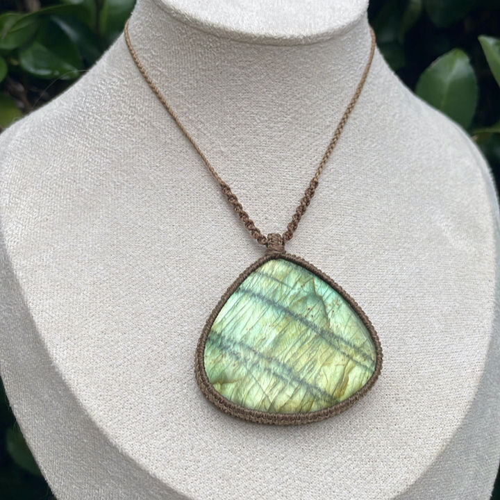 Thumbnail: Labradorite Necklace |Light Brown Cord|