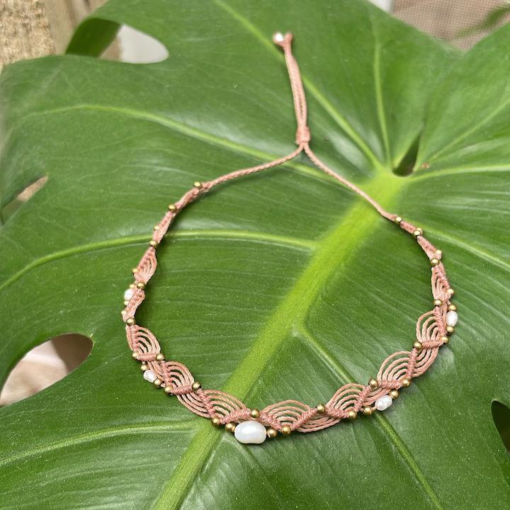 Thumbnail: Handwoven Gemstone & Brass Anklets
