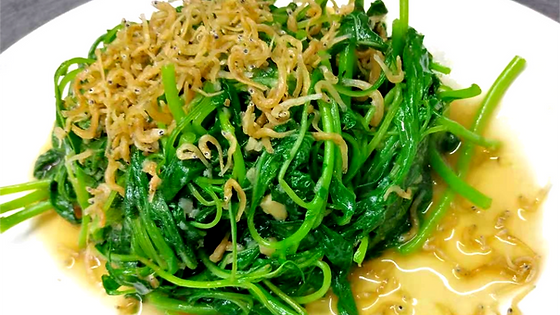 银鱼仔炒苋菜 Chinese Spinach with Fried Silver Fish