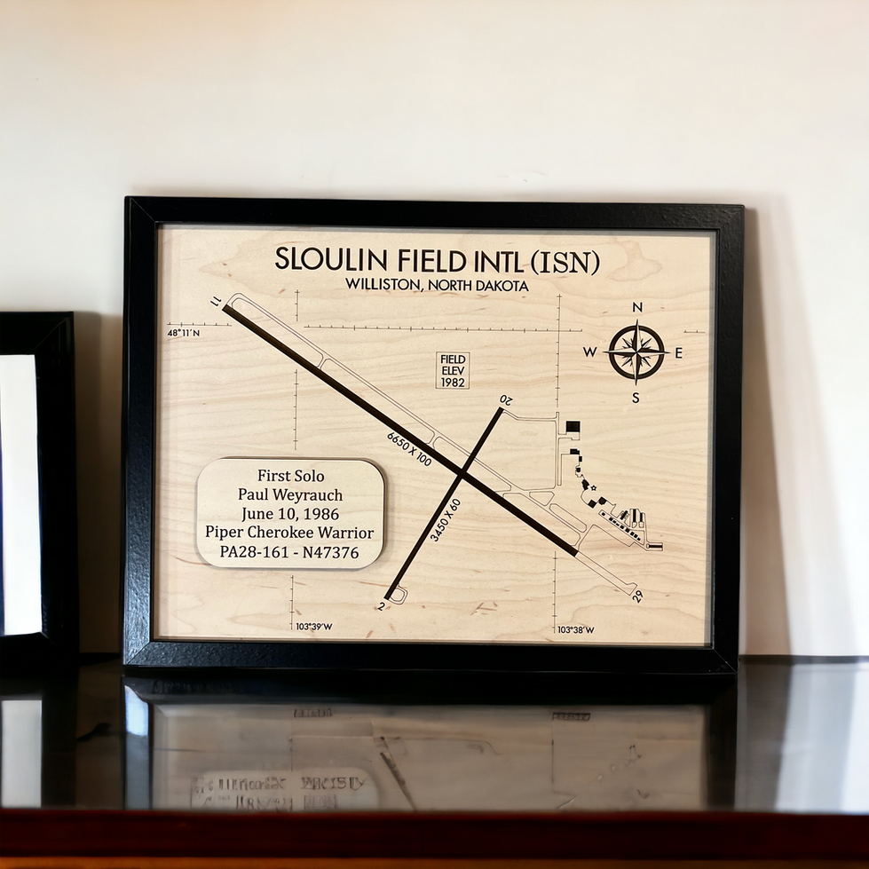 Personalized aviation gift: airport diagram plaque celebrating a pilot’s first solo flight