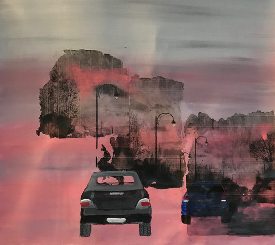 Entre ville et nature - crépusccule rose