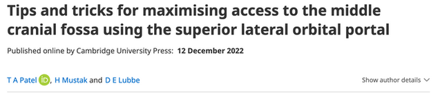 Academic paper on Tips and tricks for maximising access to the middle cranial fossa using the superior lateral orbital portal