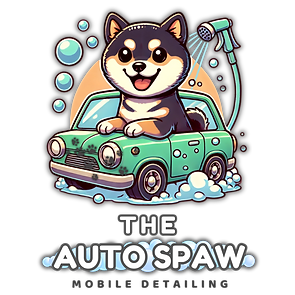 AUTOSPAW MOBILE DETAILING logo featuring a Shiba Inu in a car, representing a pet-friendly auto detailing service in Montreal