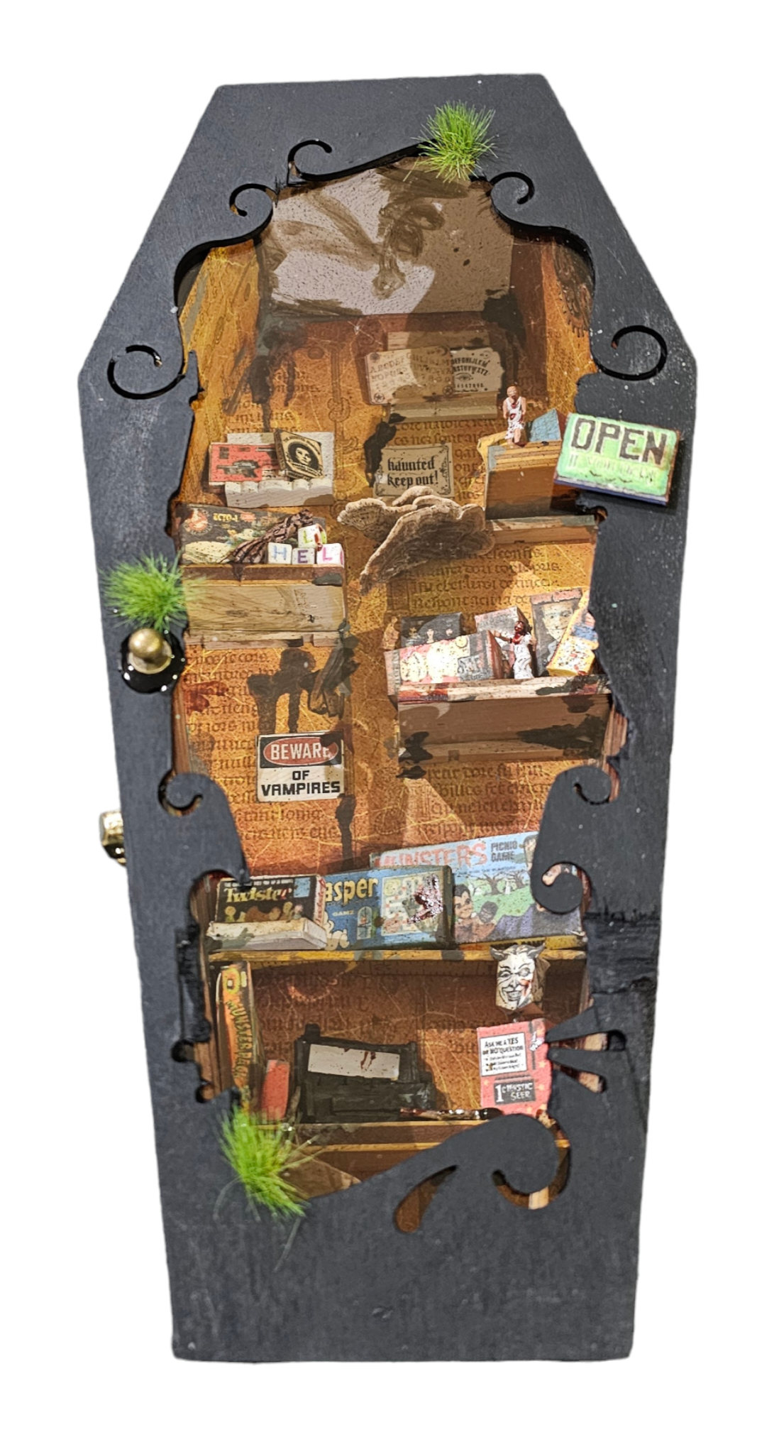 Spooky Toy shoppe Diorama in wooden Coffin