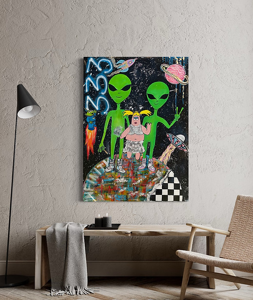 Kunstverk på vegg, håndmalt