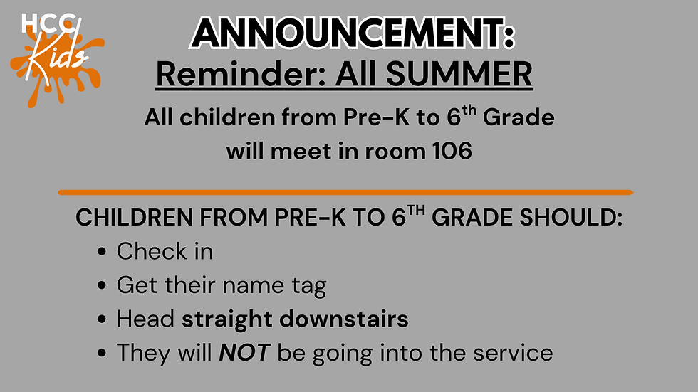 HCC Kids Summer Announcement Slide