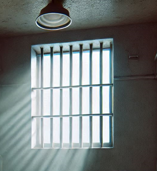 Ein vergittertes Fenster durch das Licht scheint