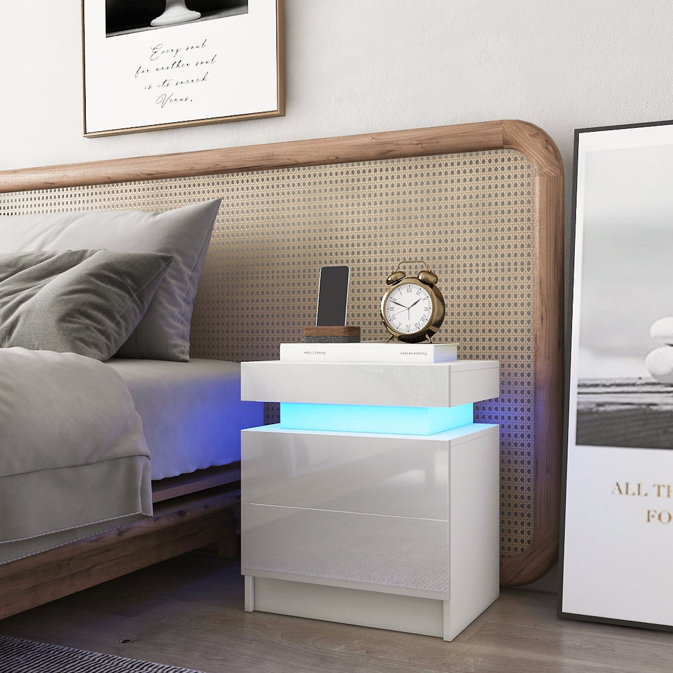Thumbnail: CBD015 - Bedside Table with 2 Drawers, Side Bed Table with LED Light