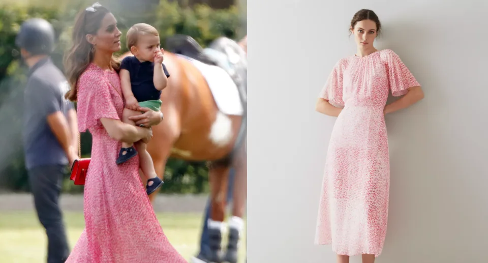 Kate Middleton and Prince Louis attend the King Power Royal Charity Polo Match in July 2019 (Photos via Getty & L.K.Bennett)